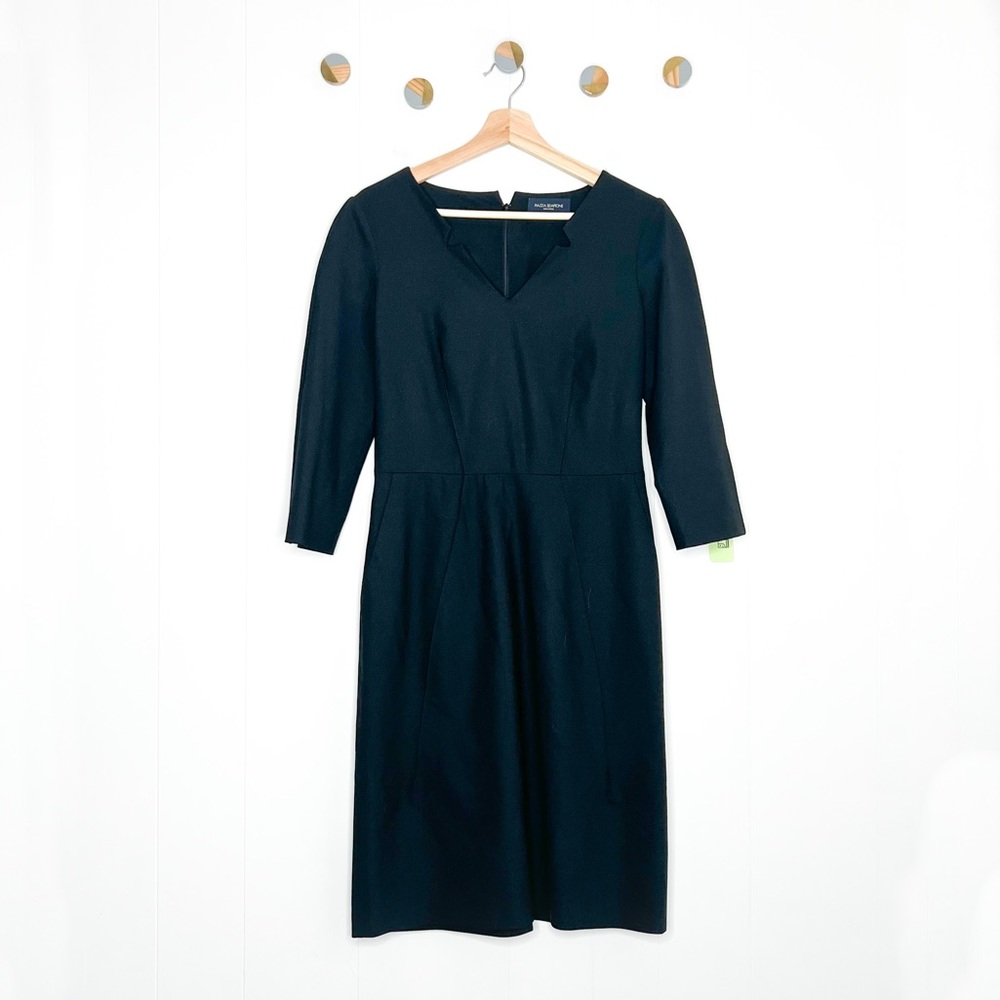 PIAZZA SEMPIONE Black Virgin Wool Sheath Dress V Neck Notched